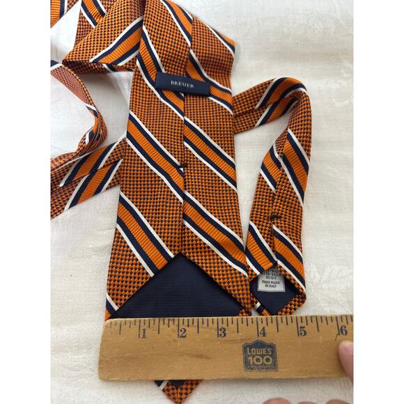 Breuer 100% Silk Tie Orange Blue Diagonal Stripe Textured Made in Italy - Picture 4 of 5